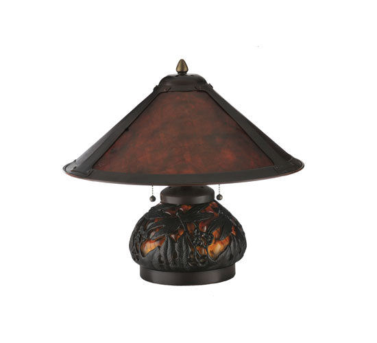 Meyda Lighting Sutter 16" 3-Light Dark Bronze Lighted Base Table Lamp With Amber Mica Shade Glass