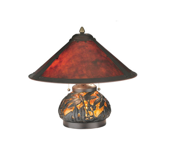 Meyda Lighting Sutter 16" 3-Light Dark Bronze Lighted Base Table Lamp With Amber Mica Shade Glass