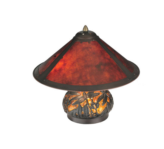 Meyda Lighting Sutter 16" 3-Light Dark Bronze Lighted Base Table Lamp With Amber Mica Shade Glass