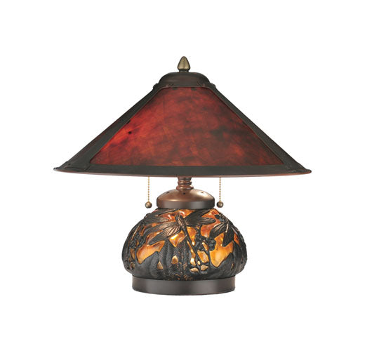 Meyda Lighting Sutter 16" 3-Light Dark Bronze Lighted Base Table Lamp With Amber Mica Shade Glass