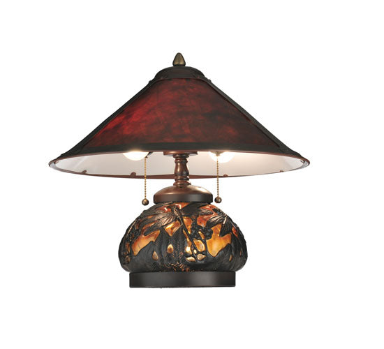 Meyda Lighting Sutter 16" 3-Light Dark Bronze Lighted Base Table Lamp With Amber Mica Shade Glass