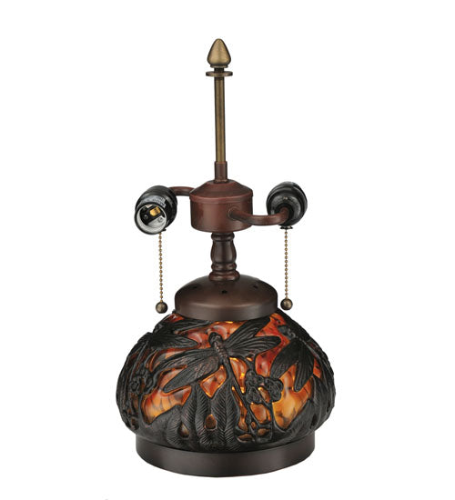 Meyda Lighting Sutter 16" 3-Light Dark Bronze Lighted Base Table Lamp With Amber Mica Shade Glass