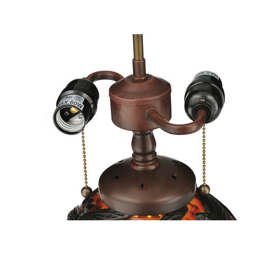 Meyda Lighting Sutter 16" 3-Light Dark Bronze Lighted Base Table Lamp With Amber Mica Shade Glass