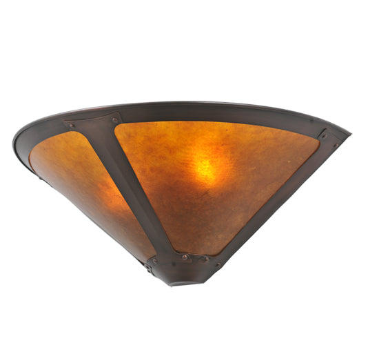 Meyda Lighting Sutter 17" 2-Light Washed Copper Wall Sconce With Amber Mica Shade Glass