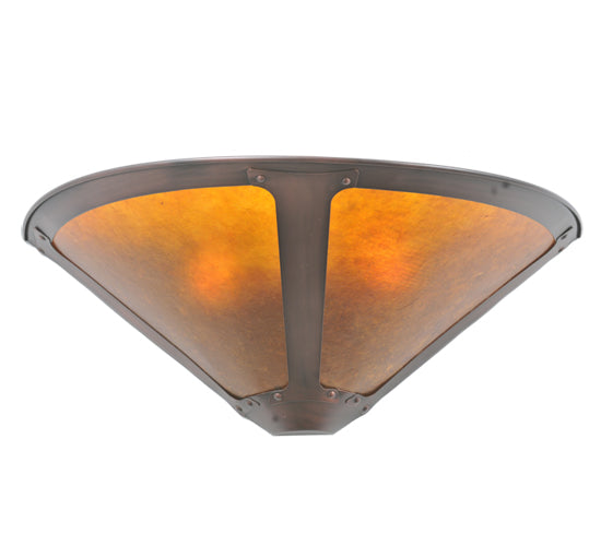 Meyda Lighting Sutter 17" 2-Light Washed Copper Wall Sconce With Amber Mica Shade Glass