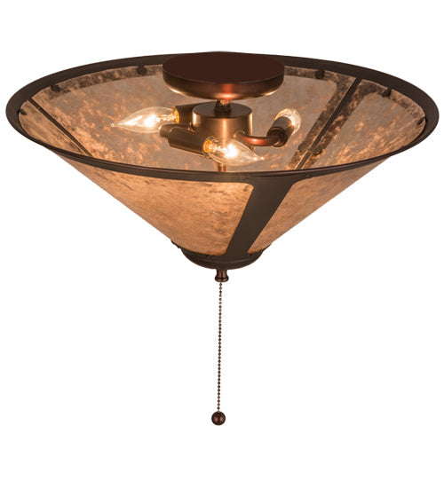 Meyda Lighting Sutter 17" 3-Light Mahogany Bronze Flush Mount Light With Silver Mica Shade Glass