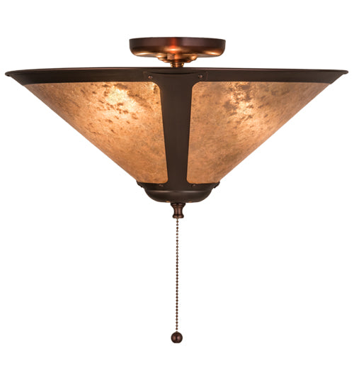 Meyda Lighting Sutter 17" 3-Light Mahogany Bronze Flush Mount Light With Silver Mica Shade Glass