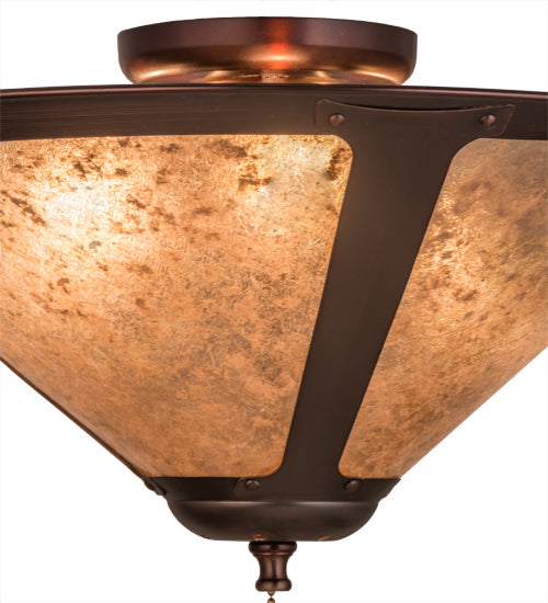 Meyda Lighting Sutter 17" 3-Light Mahogany Bronze Flush Mount Light With Silver Mica Shade Glass