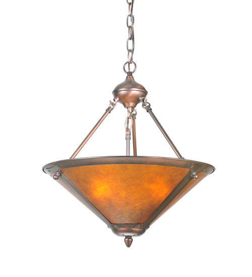 Meyda Lighting Sutter 17" 3-Light Mahogany Bronze Inverted Pendant Light With Amber Mica Shade Glass