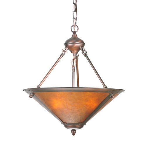 Meyda Lighting Sutter 17" 3-Light Mahogany Bronze Inverted Pendant Light With Amber Mica Shade Glass
