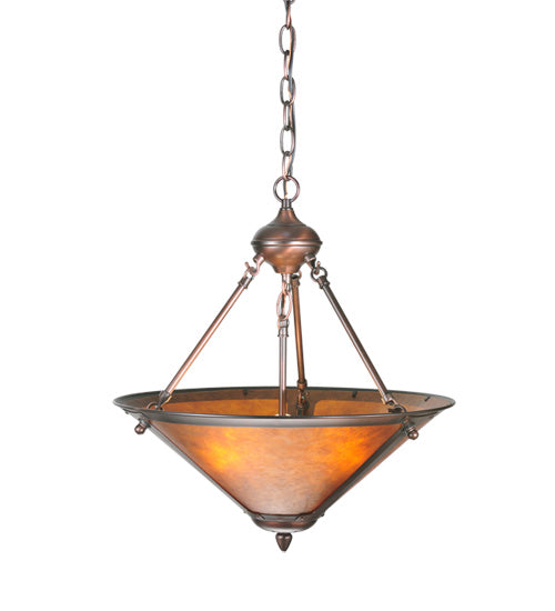 Meyda Lighting Sutter 17" 3-Light Mahogany Bronze Inverted Pendant Light With Amber Mica Shade Glass