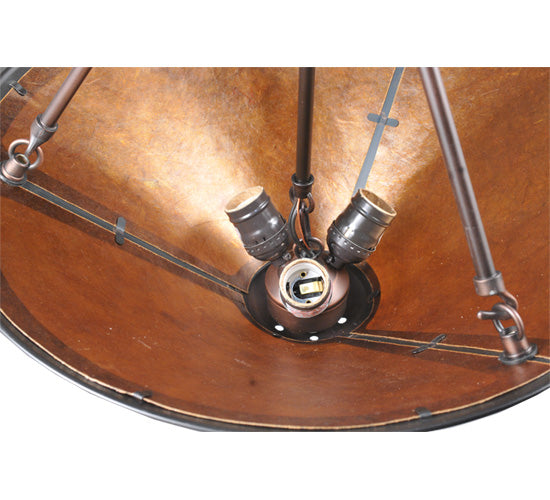Meyda Lighting Sutter 17" 3-Light Mahogany Bronze Inverted Pendant Light With Amber Mica Shade Glass