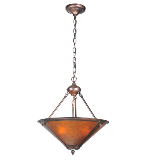 Meyda Lighting Sutter 17" 3-Light Mahogany Bronze Inverted Pendant Light With Amber Mica Shade Glass