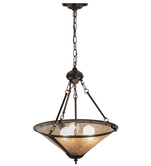 Meyda Lighting Sutter 17" 3-Light Mahogany Bronze Inverted Pendant Light With Silver Mica Shade Glass