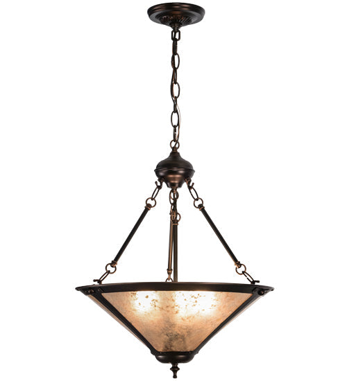 Meyda Lighting Sutter 17" 3-Light Mahogany Bronze Inverted Pendant Light With Silver Mica Shade Glass