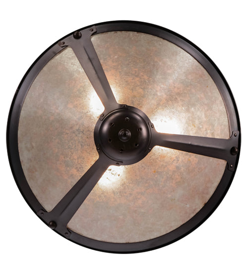 Meyda Lighting Sutter 17" 3-Light Mahogany Bronze Inverted Pendant Light With Silver Mica Shade Glass