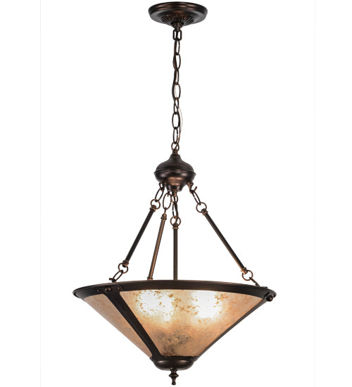Meyda Lighting Sutter 17" 3-Light Mahogany Bronze Inverted Pendant Light With Silver Mica Shade Glass