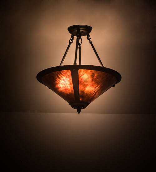 Meyda Lighting Sutter 17" 3-Light Oil Rubbed Bronze Inverted Pendant Light With Amber Mica Shade Glass