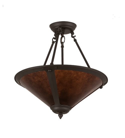 Meyda Lighting Sutter 17" 3-Light Oil Rubbed Bronze Inverted Pendant Light With Amber Mica Shade Glass
