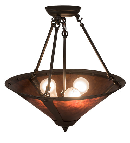 Meyda Lighting Sutter 17" 3-Light Oil Rubbed Bronze Inverted Pendant Light With Amber Mica Shade Glass