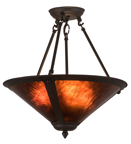 Meyda Lighting Sutter 17" 3-Light Oil Rubbed Bronze Inverted Pendant Light With Amber Mica Shade Glass