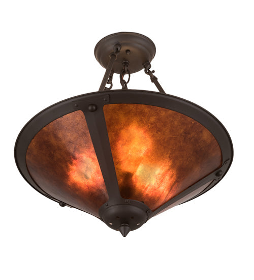 Meyda Lighting Sutter 17" 3-Light Oil Rubbed Bronze Inverted Pendant Light With Amber Mica Shade Glass