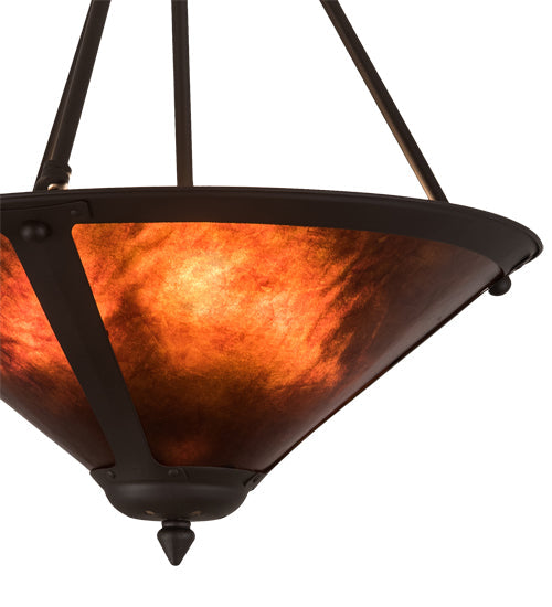 Meyda Lighting Sutter 17" 3-Light Oil Rubbed Bronze Inverted Pendant Light With Amber Mica Shade Glass