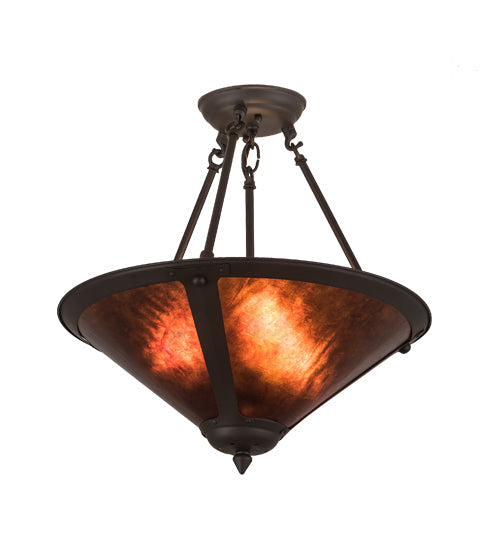 Meyda Lighting Sutter 17" 3-Light Oil Rubbed Bronze Inverted Pendant Light With Amber Mica Shade Glass