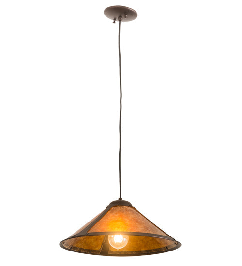 Meyda Lighting Sutter 17" Mahogany Bronze Pendant Light With Amber Mica Shade Glass