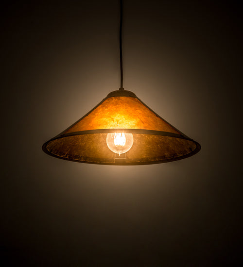 Meyda Lighting Sutter 17" Mahogany Bronze Pendant Light With Amber Mica Shade Glass