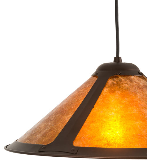 Meyda Lighting Sutter 17" Mahogany Bronze Pendant Light With Amber Mica Shade Glass