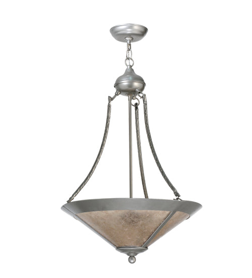 Meyda Lighting Sutter 18" 2-Light Nickel Powder Inverted Pendant Light With Silver Mica Shade Glass