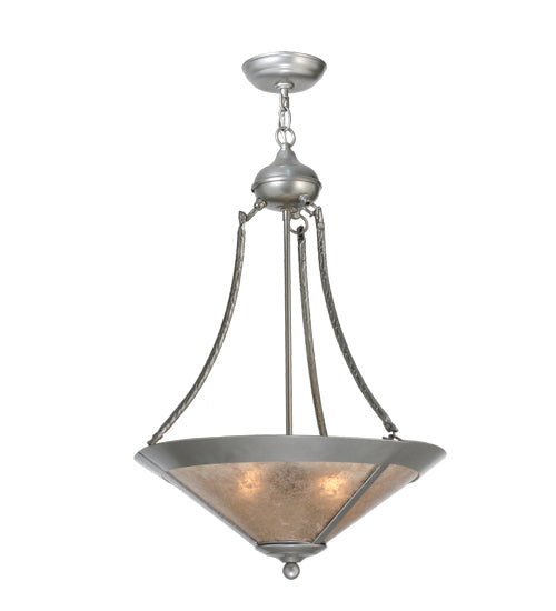 Meyda Lighting Sutter 18" 2-Light Nickel Powder Inverted Pendant Light With Silver Mica Shade Glass