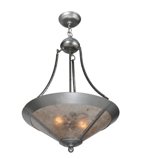 Meyda Lighting Sutter 18" 2-Light Nickel Powder Inverted Pendant Light With Silver Mica Shade Glass