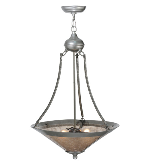 Meyda Lighting Sutter 18" 2-Light Nickel Powder Inverted Pendant Light With Silver Mica Shade Glass