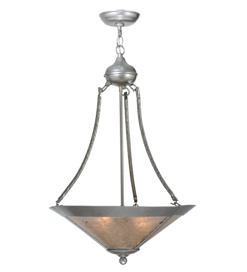 Meyda Lighting Sutter 18" 2-Light Nickel Powder Inverted Pendant Light With Silver Mica Shade Glass