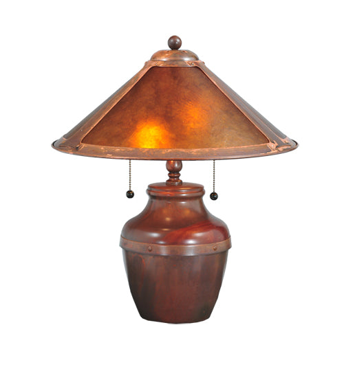Meyda Lighting Sutter 19" Washed Copper Table Lamp With Amber Mica Shade Glass