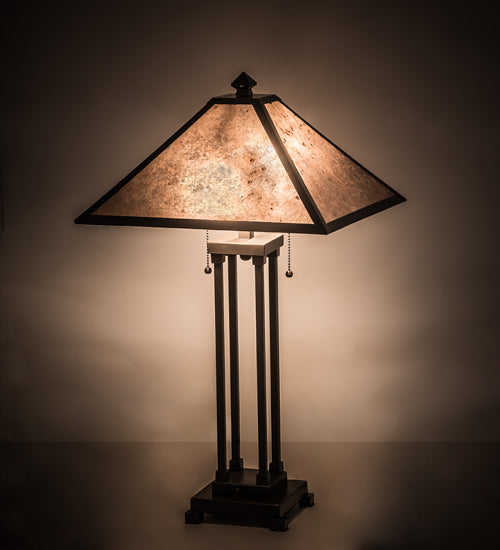Meyda Lighting Sutter 190083 28" 2-Light Timeless Bronze Table Lamp With Silver Mica Shade Glass