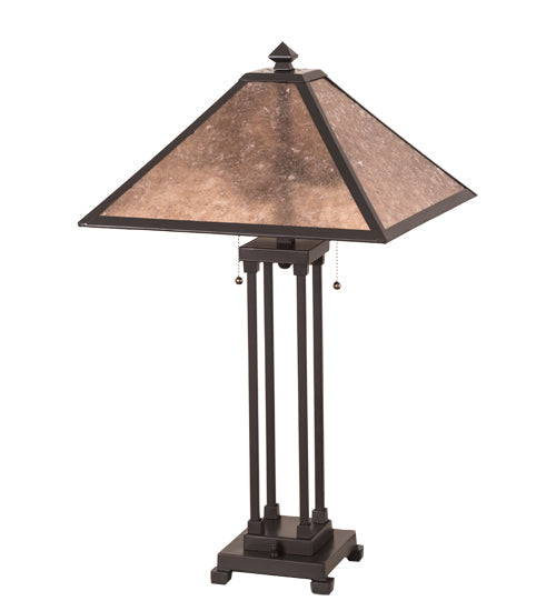 Meyda Lighting Sutter 190083 28" 2-Light Timeless Bronze Table Lamp With Silver Mica Shade Glass