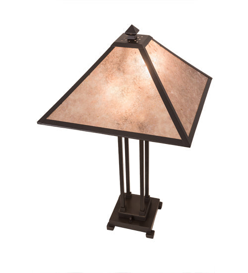 Meyda Lighting Sutter 190083 28" 2-Light Timeless Bronze Table Lamp With Silver Mica Shade Glass
