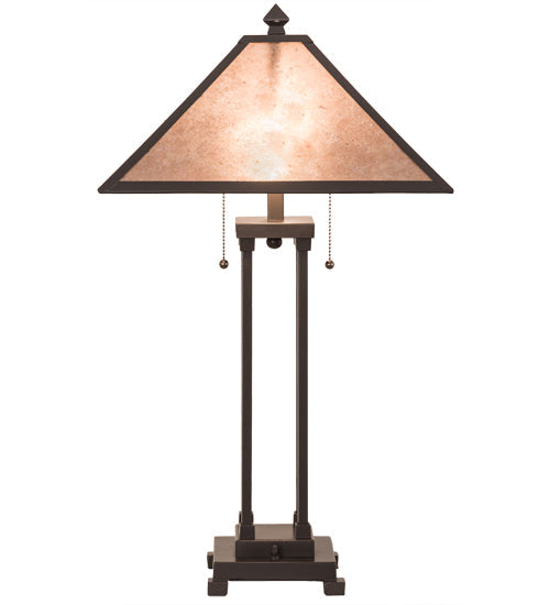 Meyda Lighting Sutter 190083 28" 2-Light Timeless Bronze Table Lamp With Silver Mica Shade Glass