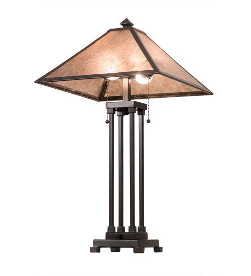 Meyda Lighting Sutter 190083 28" 2-Light Timeless Bronze Table Lamp With Silver Mica Shade Glass