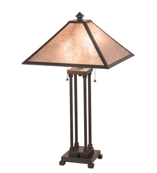 Meyda Lighting Sutter 190083 28" 2-Light Timeless Bronze Table Lamp With Silver Mica Shade Glass