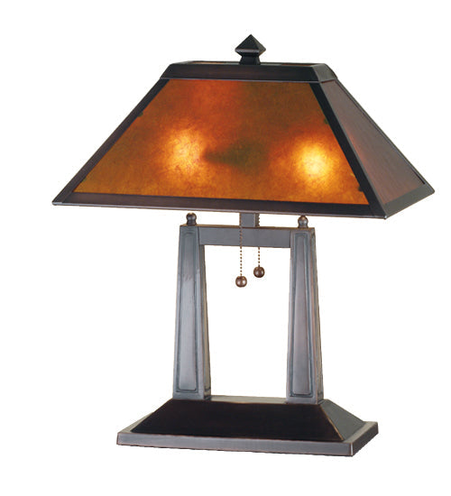 Meyda Lighting Sutter 20" 2-Light Mahogany Bronze Table Lamp With Amber Mica Shade Glass