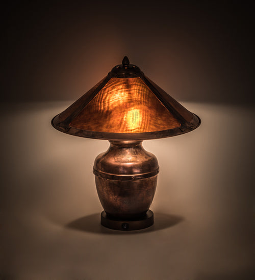 Meyda Lighting Sutter 20" 2-Light Washed Copper Table Lamp With Amber Mica Shade Glass
