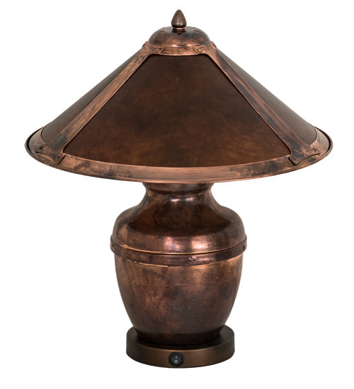 Meyda Lighting Sutter 20" 2-Light Washed Copper Table Lamp With Amber Mica Shade Glass