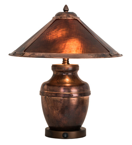 Meyda Lighting Sutter 20" 2-Light Washed Copper Table Lamp With Amber Mica Shade Glass