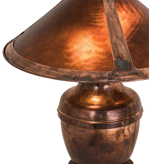 Meyda Lighting Sutter 20" 2-Light Washed Copper Table Lamp With Amber Mica Shade Glass