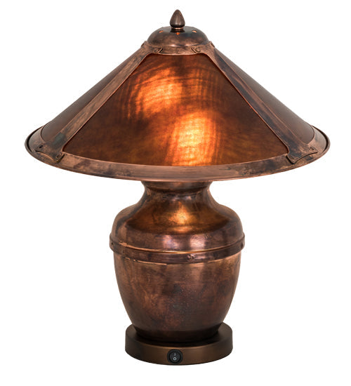 Meyda Lighting Sutter 20" 2-Light Washed Copper Table Lamp With Amber Mica Shade Glass