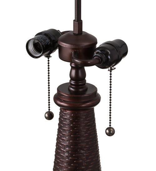 Meyda Lighting Sutter 21" 2-Light Mahogany Bronze Table Lamp With Amber Mica Shade Glass